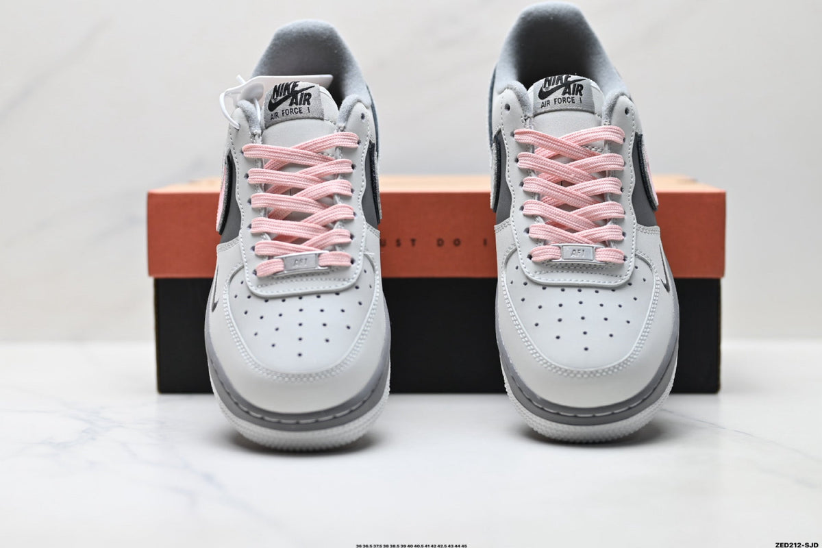 Nike Air Force 1 Low Gray Black Pink Unisex Sneakers Style 09 detail view 8