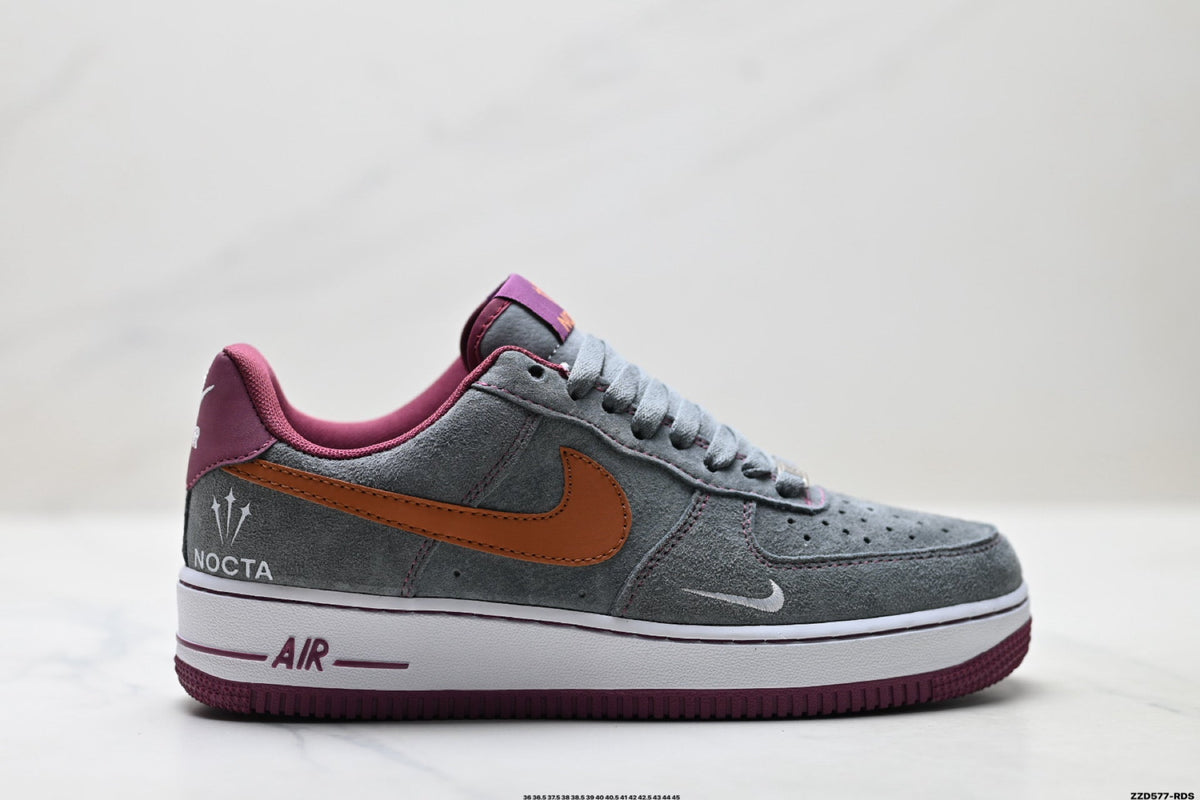 Nike Air Force 1 Low Gray Orange Burgundy Unisex Sneakers Style 12 detail view 2