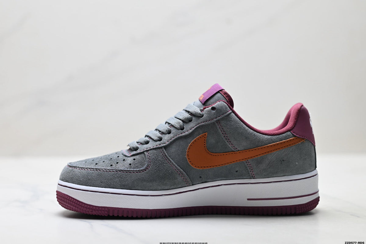 Nike Air Force 1 Low Gray Orange Burgundy Unisex Sneakers Style 12 detail view 4