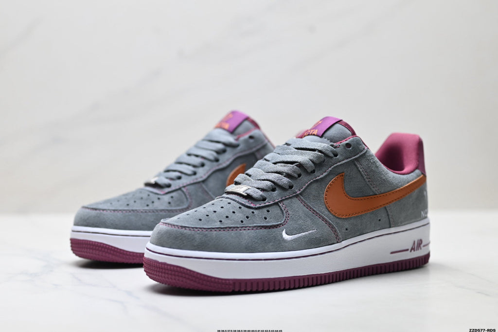 Nike Air Force 1 Low Gray Orange Burgundy Unisex Sneakers Style 12 detail view 5