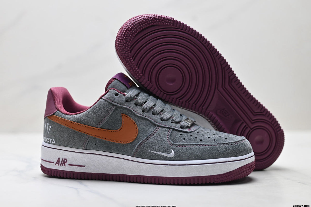 Nike Air Force 1 Low Gray Orange Burgundy Unisex Sneakers Style 12 detail view 6