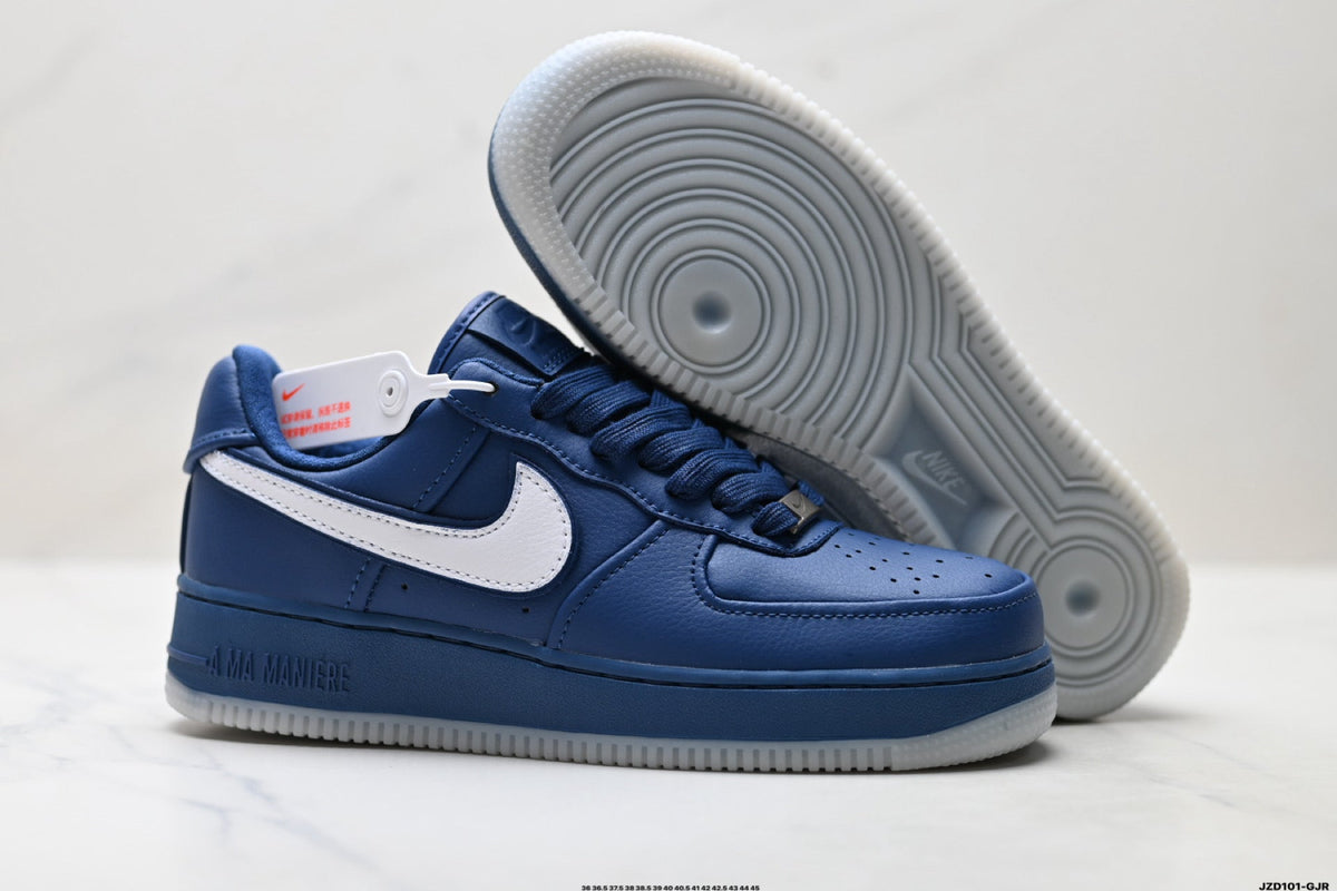 Nike Air Force 1 Low Navy Blue White Unisex Sneakers Style 01 detail view 6