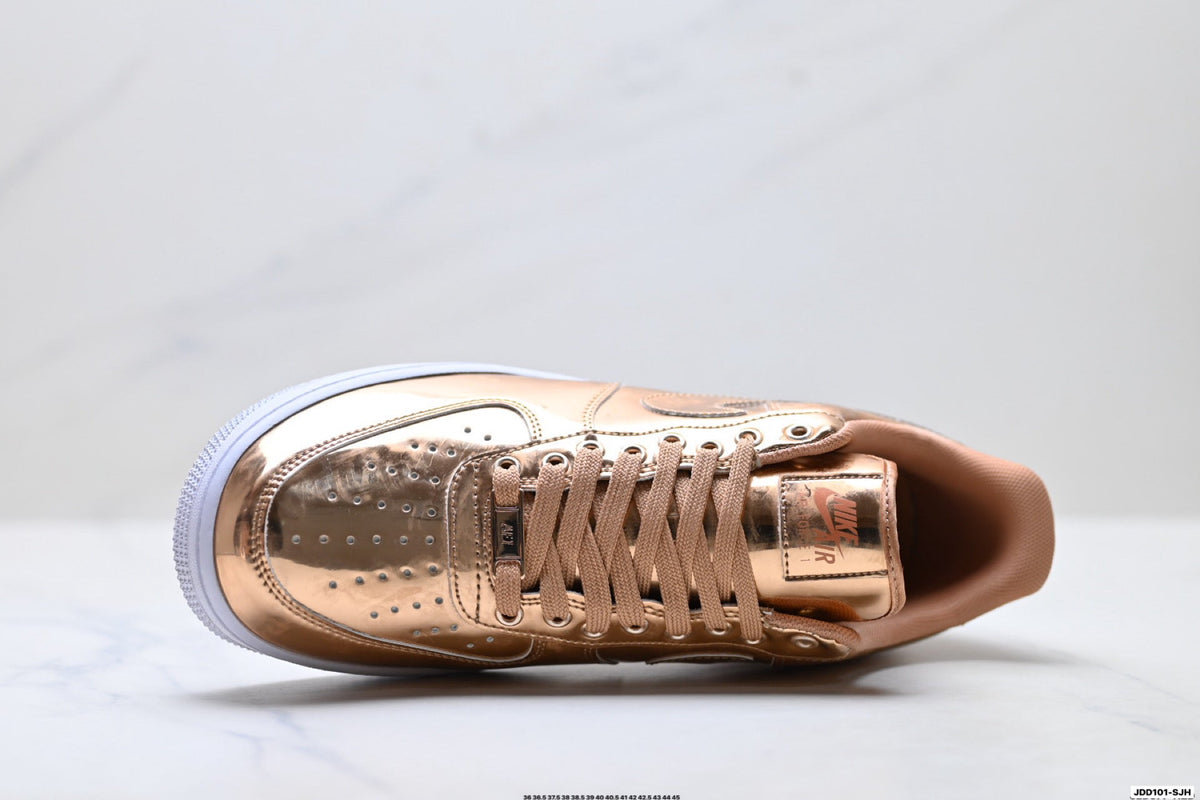 Nike Air Force 1 Low Rose Gold Metallic Unisex Sneakers Style 17 detail view 3