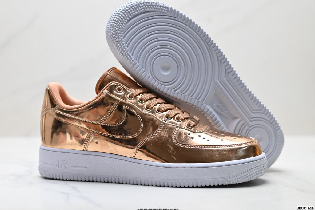 Nike Air Force 1 Low Rose Gold Metallic Unisex Sneakers Style 17 detail view 6