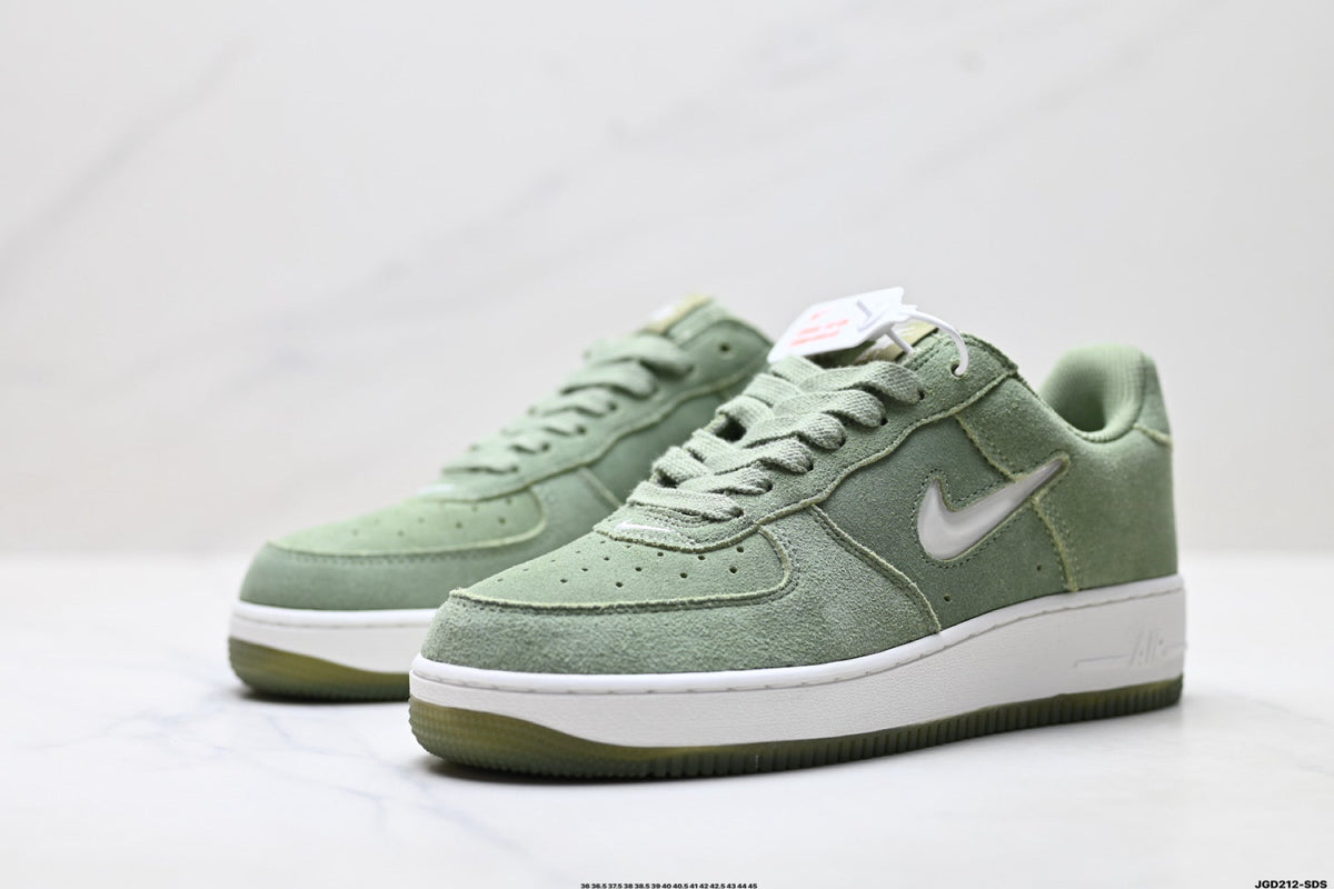 Nike Air Force 1 Low Sage Green Suede Look Unisex Sneakers Style 08 detail view 5