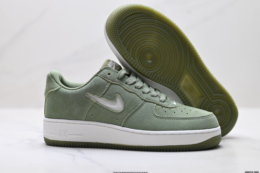 Nike Air Force 1 Low Sage Green Suede Look Unisex Sneakers Style 08 detail view 6