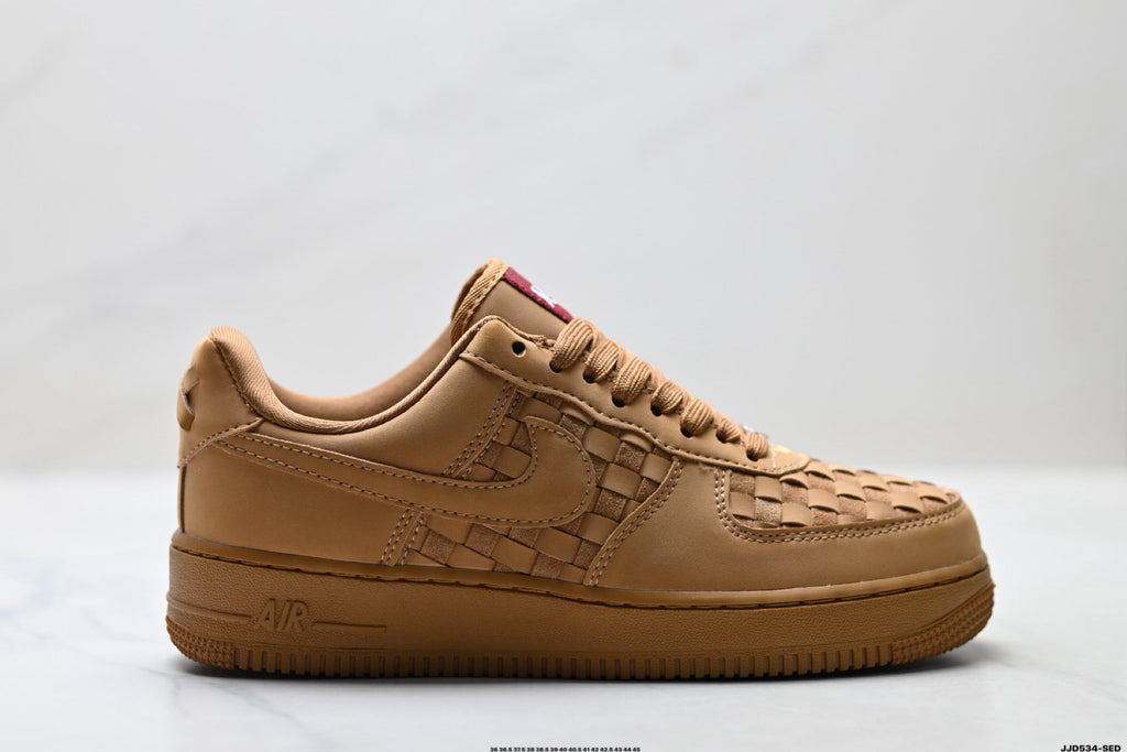 Nike Air Force 1 Low Tan Woven Unisex Sneakers Style 04 detail view 2