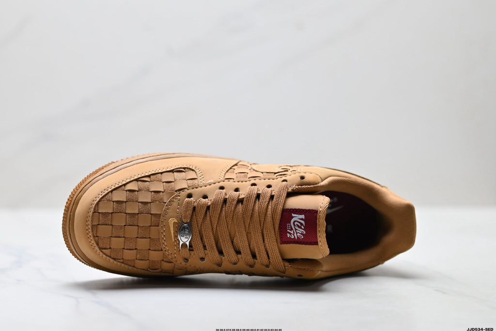 Nike Air Force 1 Low Tan Woven Unisex Sneakers Style 04 detail view 3
