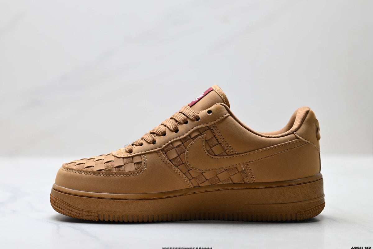 Nike Air Force 1 Low Tan Woven Unisex Sneakers Style 04 detail view 4
