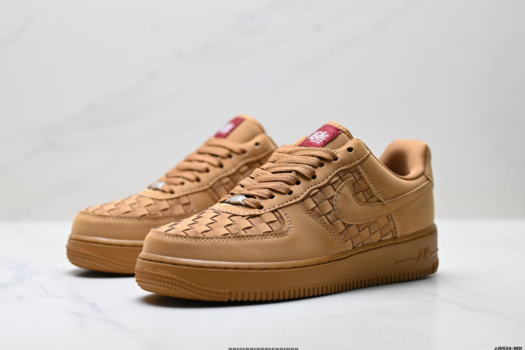 Nike Air Force 1 Low Tan Woven Unisex Sneakers Style 04 detail view 5