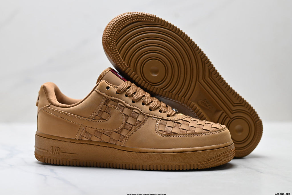 Nike Air Force 1 Low Tan Woven Unisex Sneakers Style 04 detail view 6