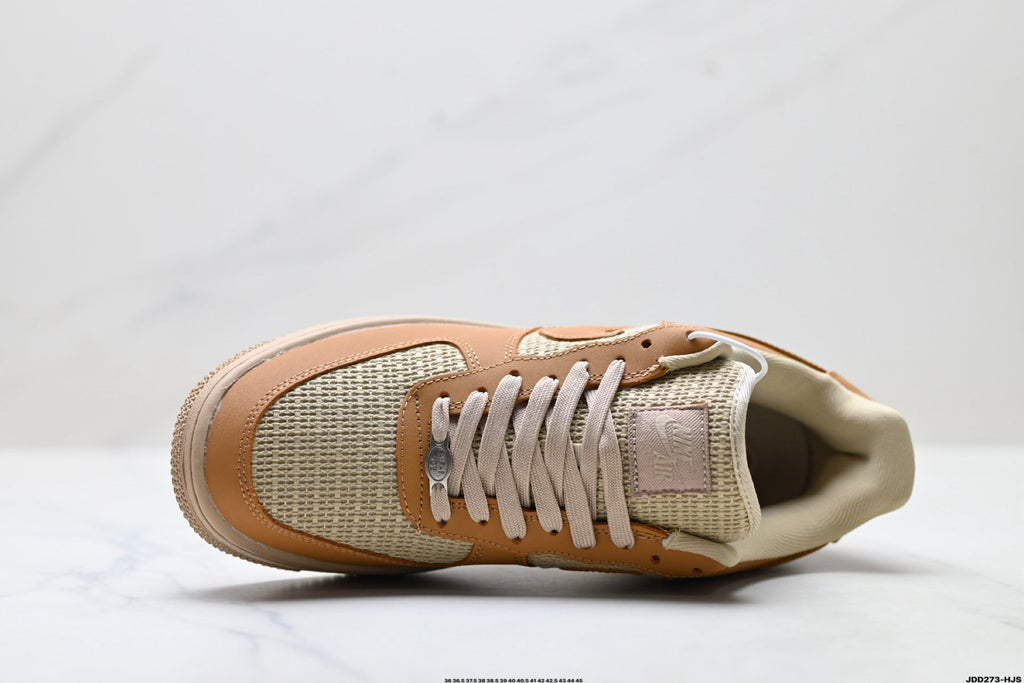 Nike Air Force 1 Low Tan Woven Unisex Sneakers Style 18 detail view 3