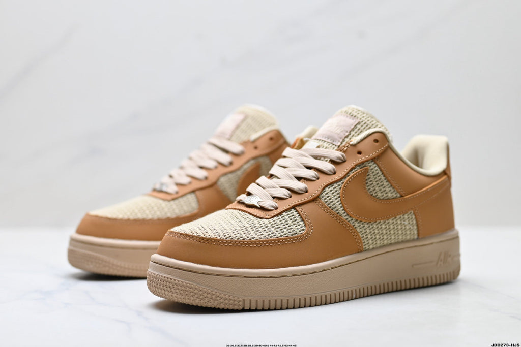 Nike Air Force 1 Low Tan Woven Unisex Sneakers Style 18 detail view 5