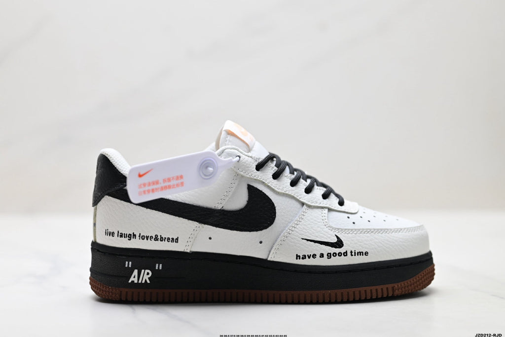 Nike Air Force 1 Low White Black Gum Text Unisex Sneakers Style 16 detail view 2