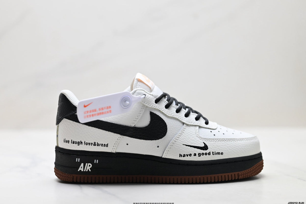 Nike Air Force 1 Low White Black Gum Text Unisex Sneakers Style 16 detail view 2