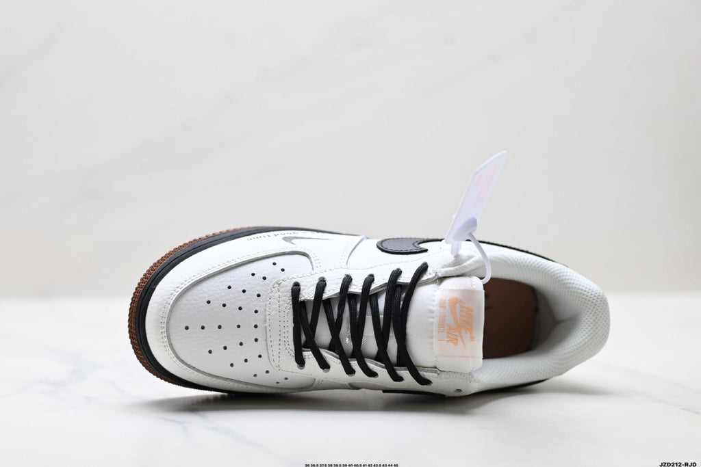 Nike Air Force 1 Low White Black Gum Text Unisex Sneakers Style 16 detail view 3