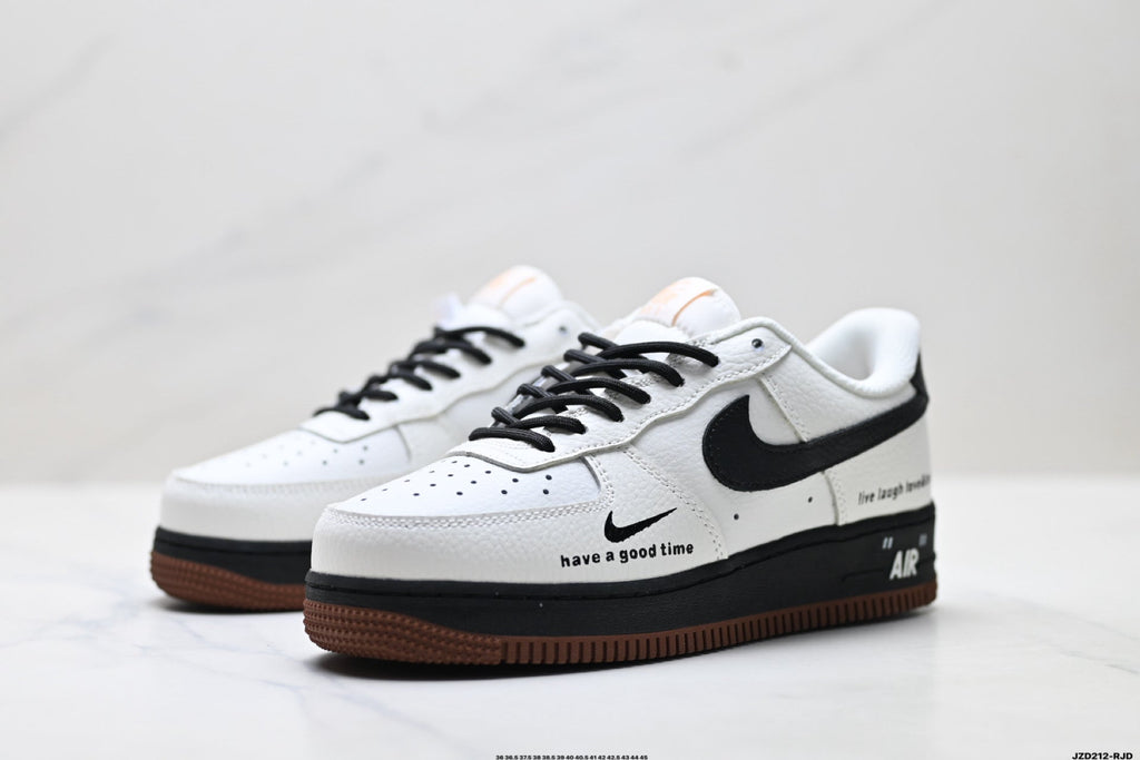 Nike Air Force 1 Low White Black Gum Text Unisex Sneakers Style 16 detail view 5