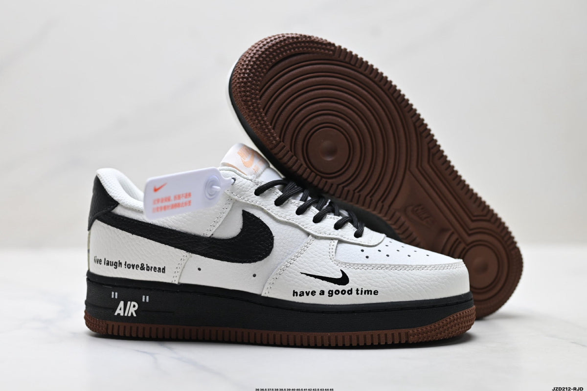 Nike Air Force 1 Low White Black Gum Text Unisex Sneakers Style 16 detail view 6