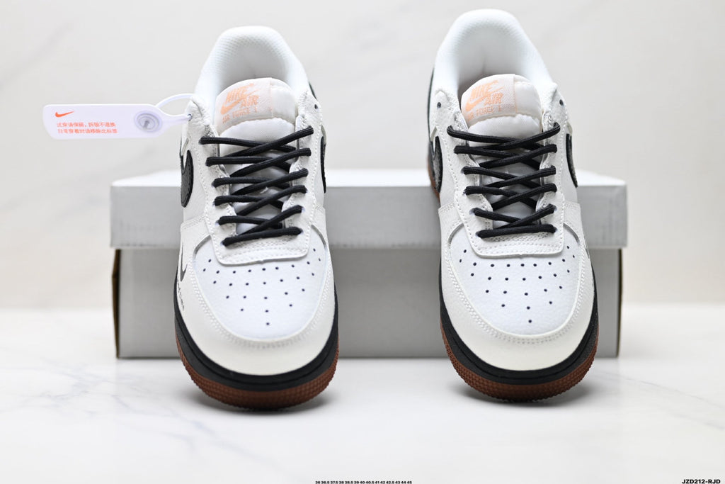 Nike Air Force 1 Low White Black Gum Text Unisex Sneakers Style 16 detail view 8