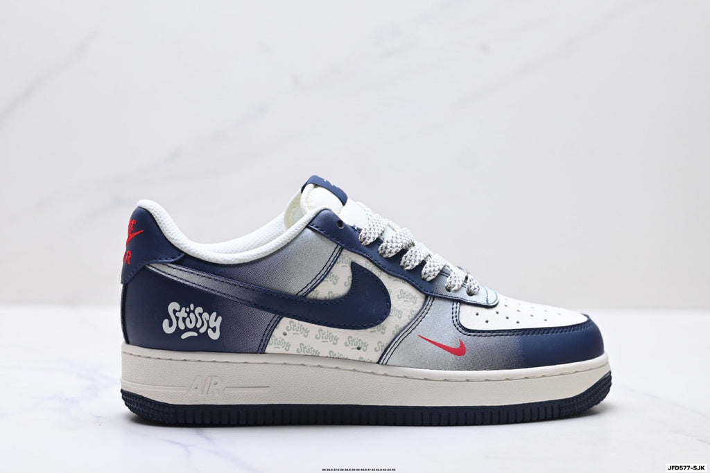 Nike Air Force 1 Low White Navy Blue Unisex Sneakers Style 10 detail view 2
