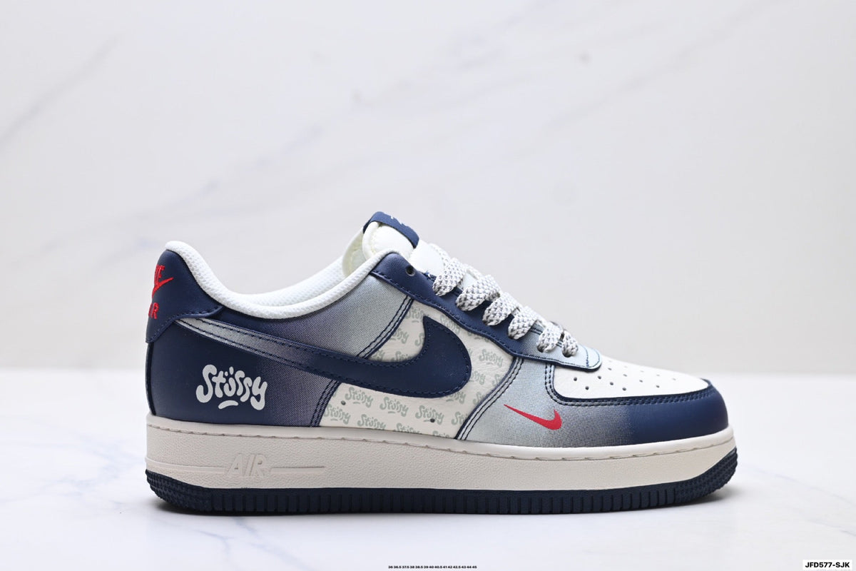 Nike Air Force 1 Low White Navy Blue Unisex Sneakers Style 10 detail view 2