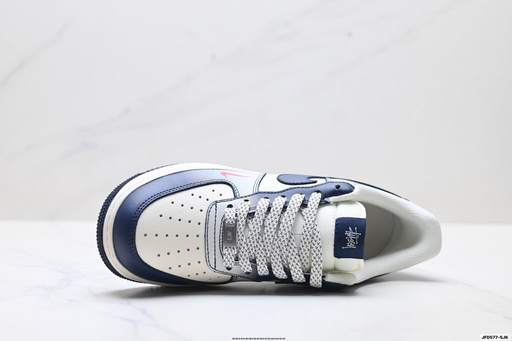 Nike Air Force 1 Low White Navy Blue Unisex Sneakers Style 10 detail view 3