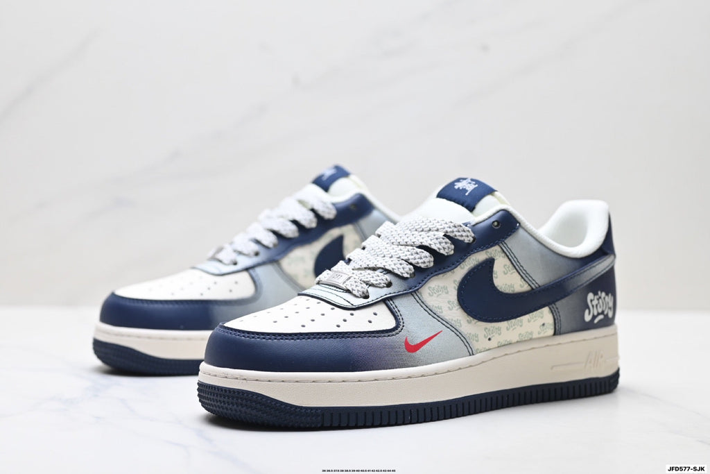 Nike Air Force 1 Low White Navy Blue Unisex Sneakers Style 10 detail view 5