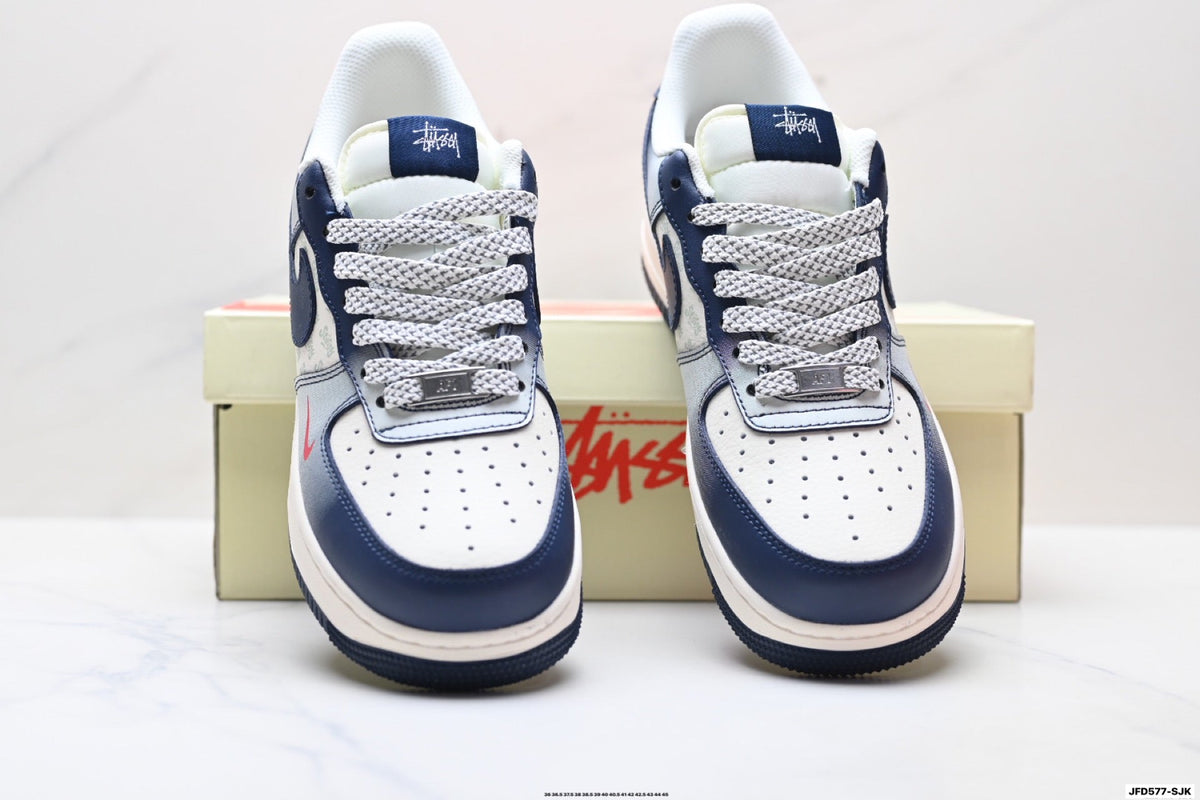 Nike Air Force 1 Low White Navy Blue Unisex Sneakers Style 10 detail view 8