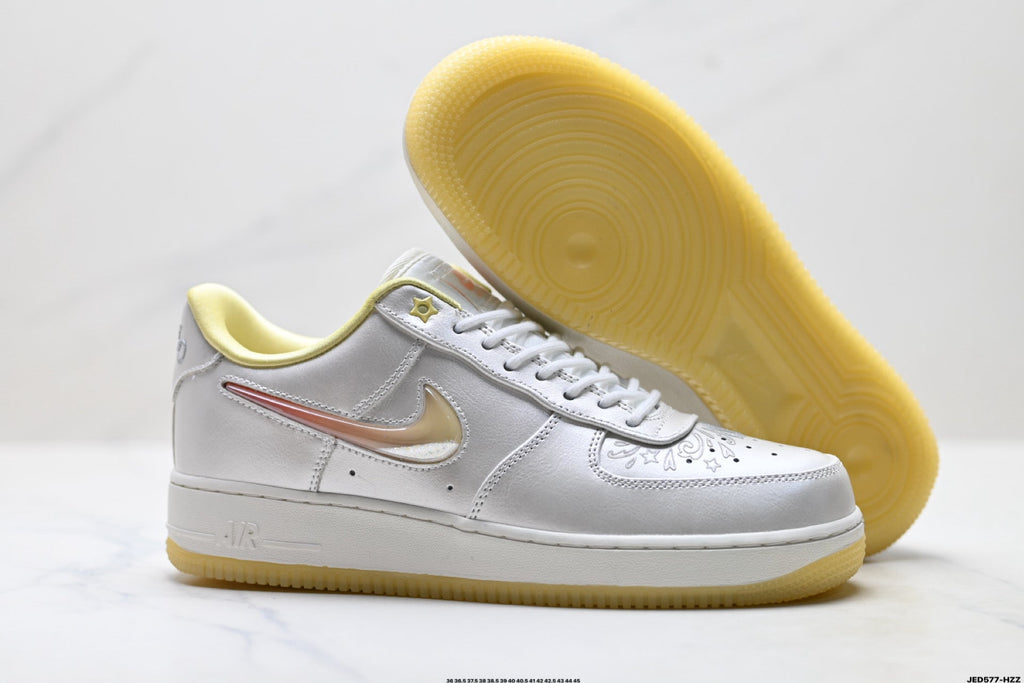 Nike Air Force 1 Low White Pale Yellow Unisex Sneakers Style 24 detail view 6