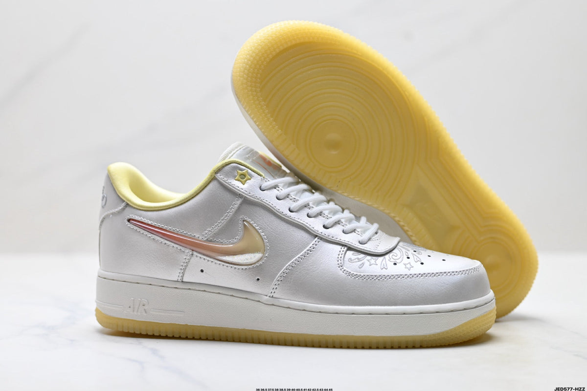 Nike Air Force 1 Low White Pale Yellow Unisex Sneakers Style 24 detail view 6