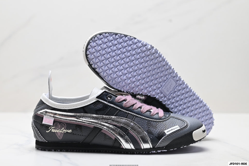 Onitsuka Tiger Retro Low Top Black Pink Silver Unisex Shoes Style 25 detail view 6