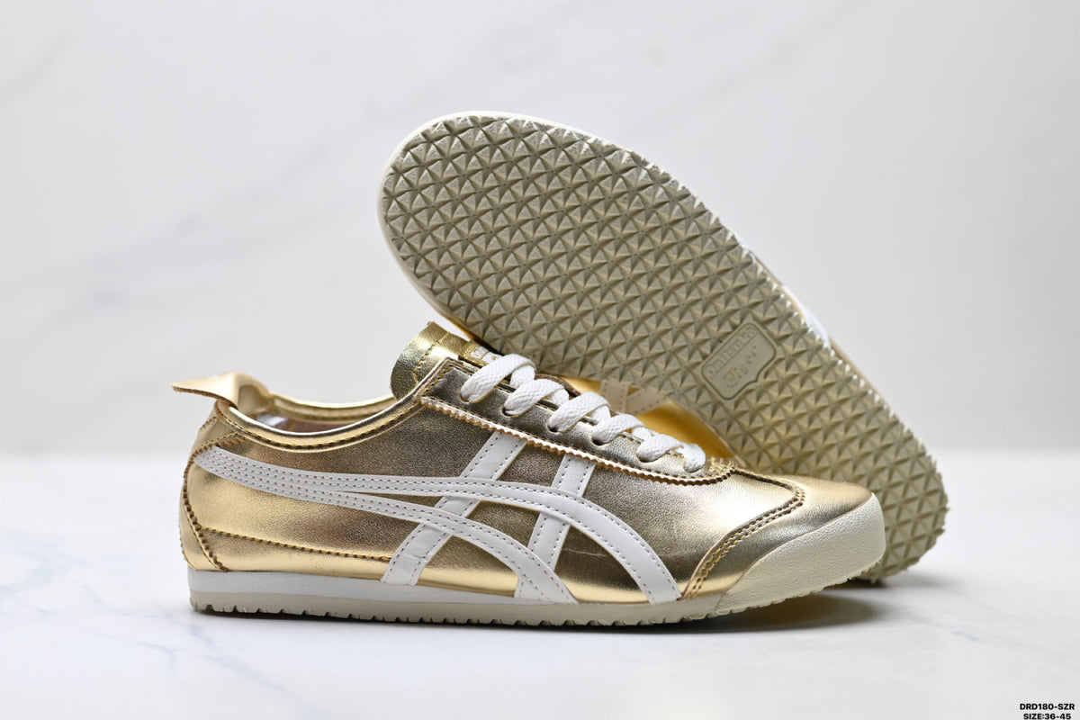 Onitsuka Tiger Retro Low Top Metallic Gold White Unisex Shoes Style 19 detail view 6