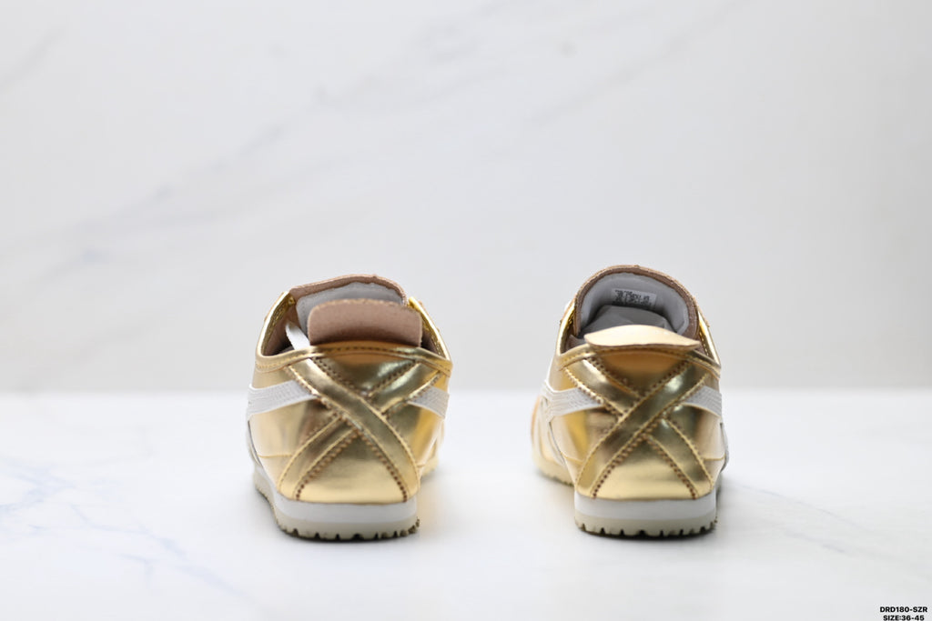 Onitsuka Tiger Retro Low Top Metallic Gold White Unisex Shoes Style 19 detail view 7
