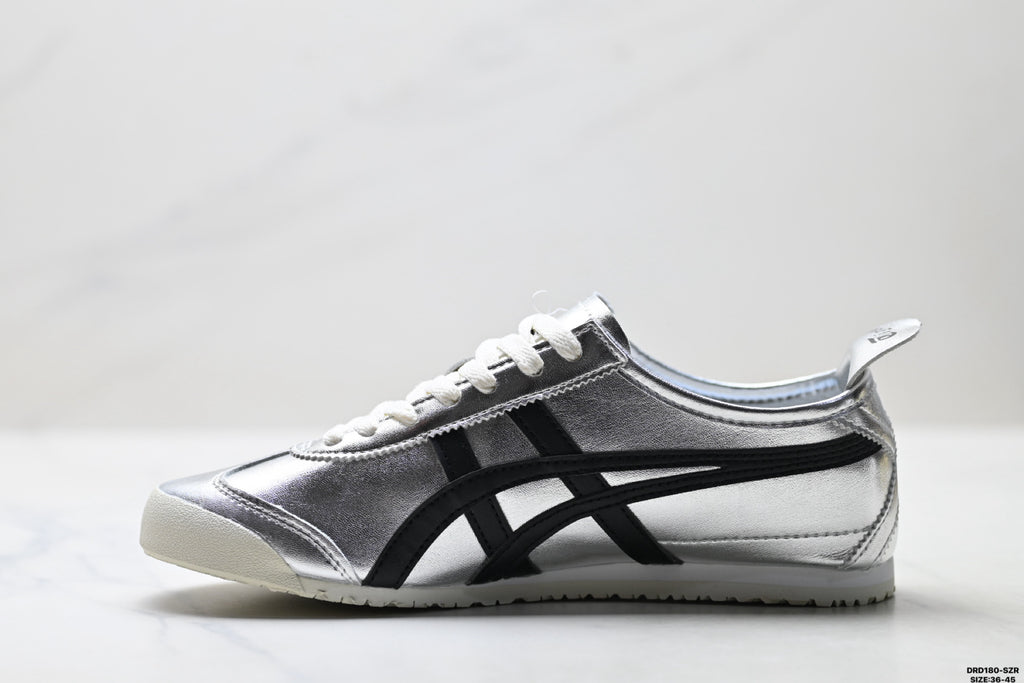 Onitsuka Tiger Retro Low Top Metallic Silver Black Unisex Shoes Style 18 detail view 4