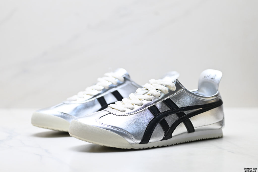 Onitsuka Tiger Retro Low Top Metallic Silver Black Unisex Shoes Style 18 detail view 5
