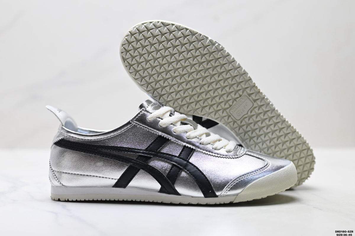Onitsuka Tiger Retro Low Top Metallic Silver Black Unisex Shoes Style 18 detail view 6