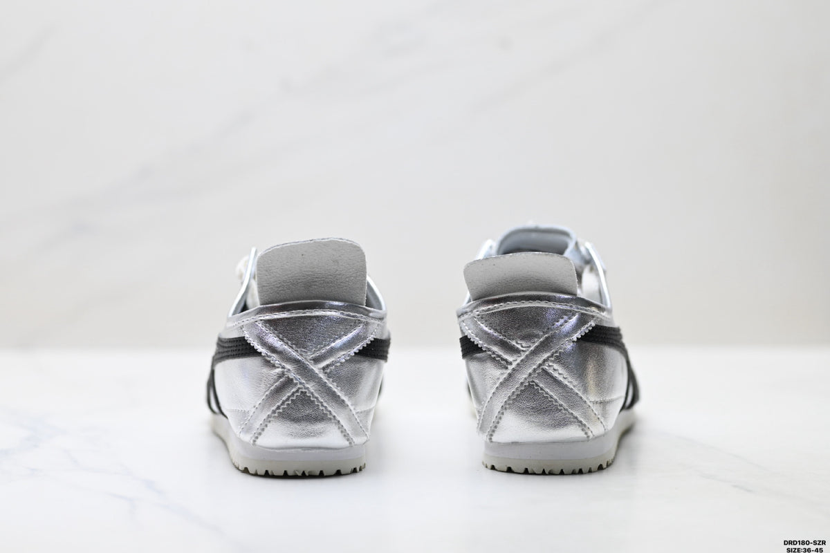 Onitsuka Tiger Retro Low Top Metallic Silver Black Unisex Shoes Style 18 detail view 7