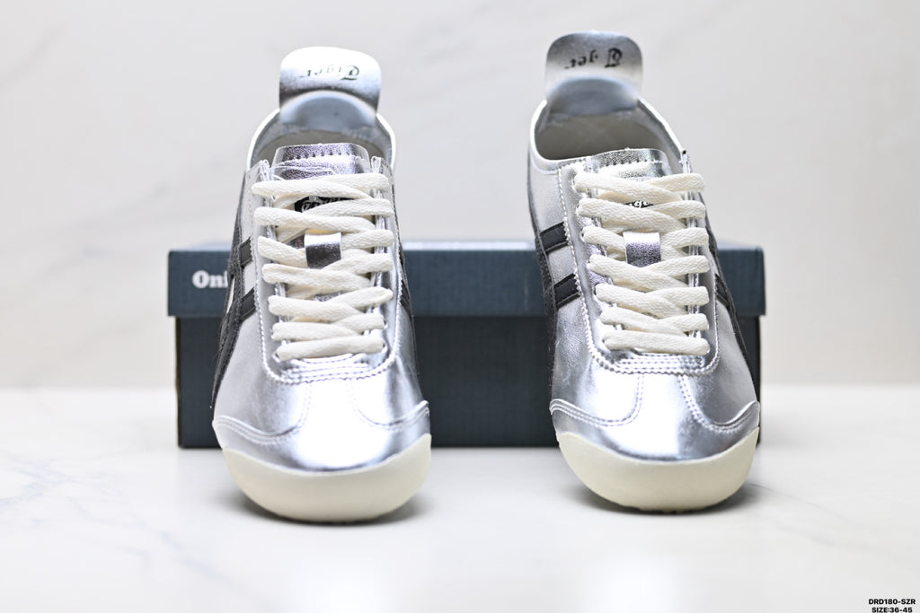 Onitsuka Tiger Retro Low Top Metallic Silver Black Unisex Shoes Style 18 detail view 8