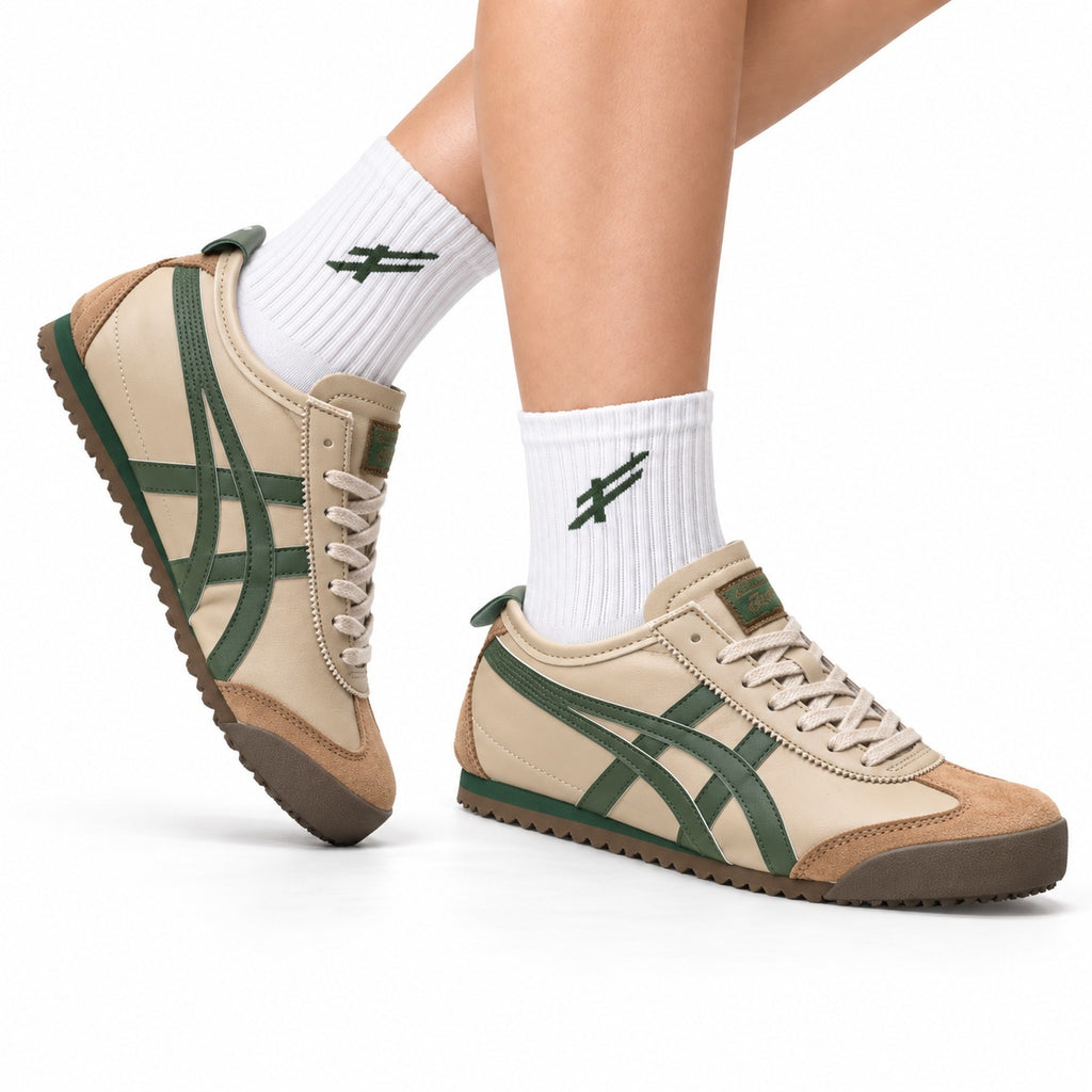 Onitsuka Tiger Retro Low Top Beige Green Gum Unisex Shoes Style 08 main angled pair view