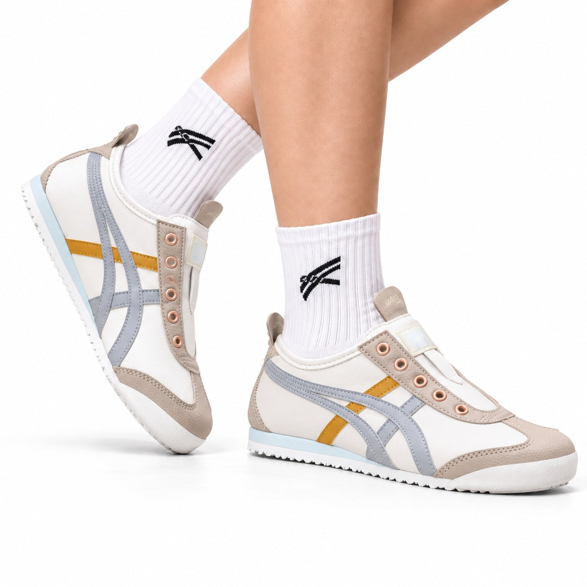 Onitsuka Tiger Retro Low Top Cream Silver Orange Unisex Shoes Style 15 main angled pair view