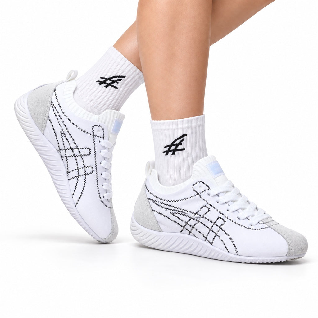 Onitsuka Tiger Low Profile Runner White Line Art Unisex Shoes Style 32 main angled pair view