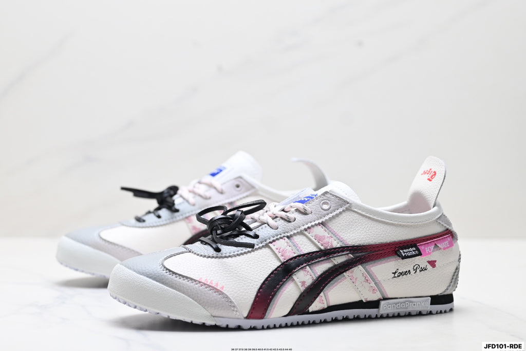 Onitsuka Tiger Retro Low Top White Black Burgundy Unisex Shoes Style 27 detail view 5