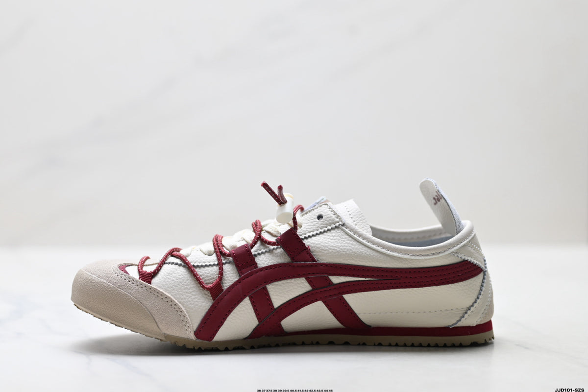 Onitsuka Tiger Retro Low Top White Burgundy Rope Lace Unisex Shoes Style 14 detail view 4
