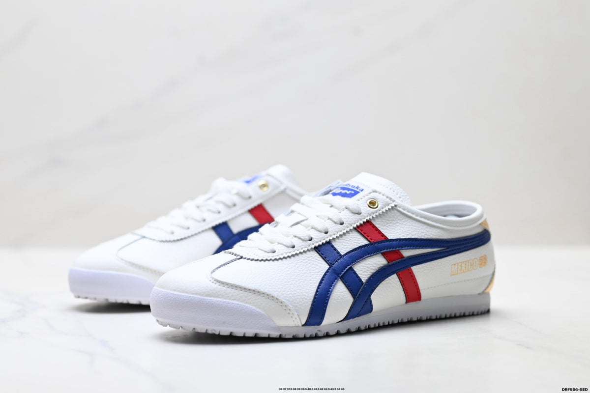 Onitsuka Tiger Retro Low Top White Royal Blue Red Unisex Shoes Style 20 detail view 5