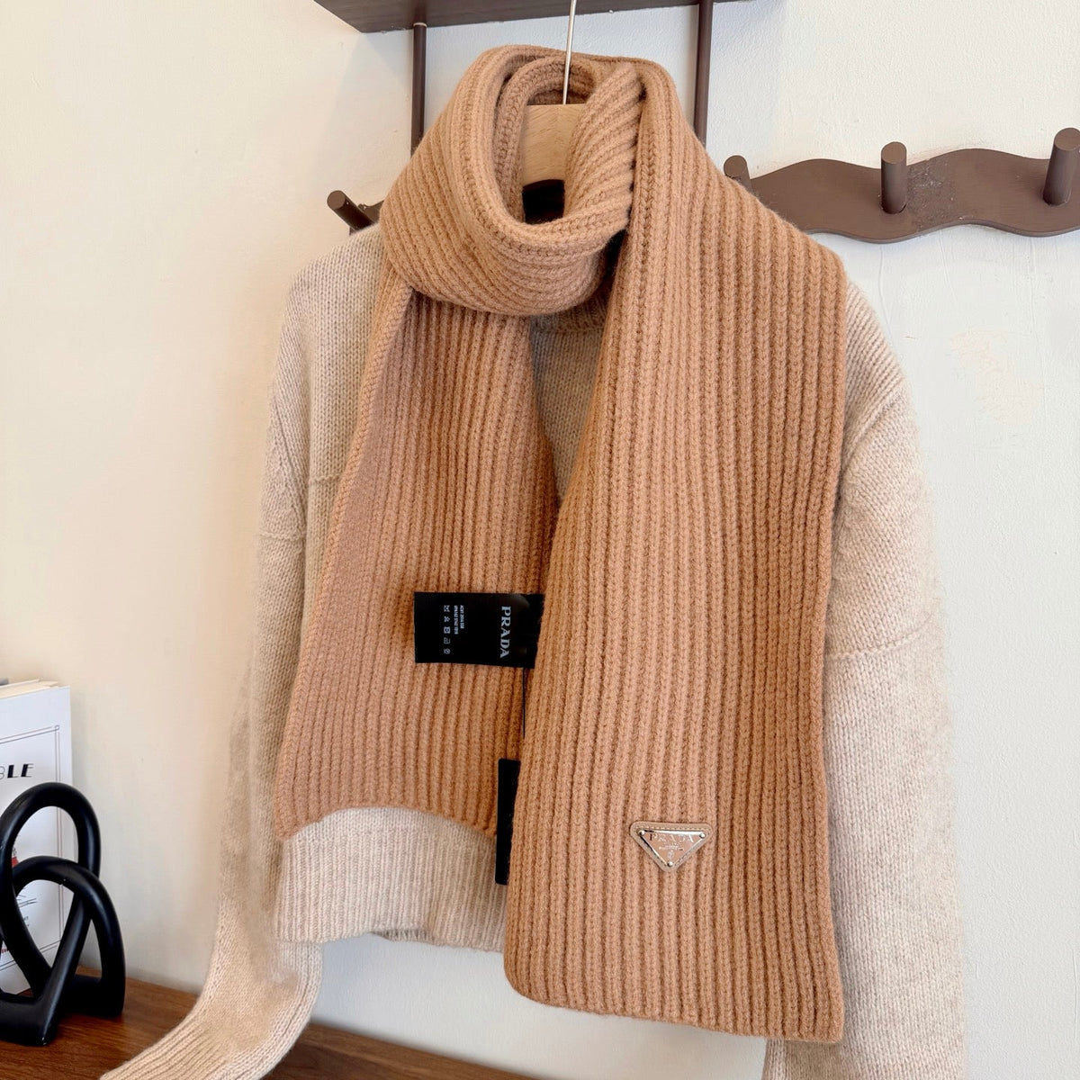 Prada Style Rib-Knit Logo Scarf product detail 4