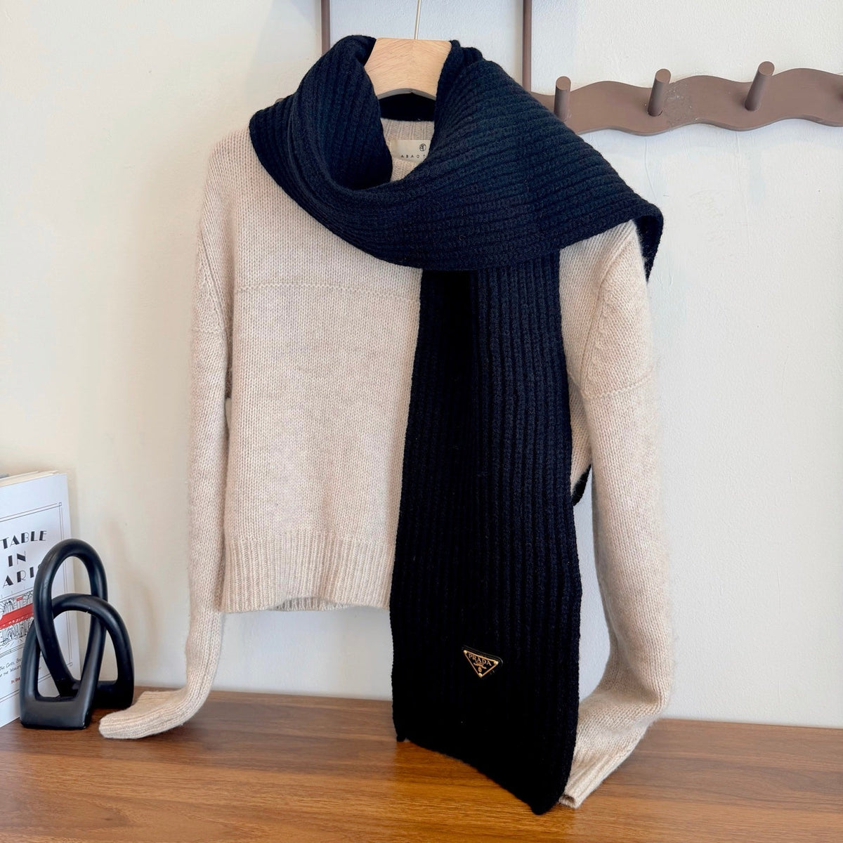 Prada Style Rib-Knit Logo Scarf product detail 9
