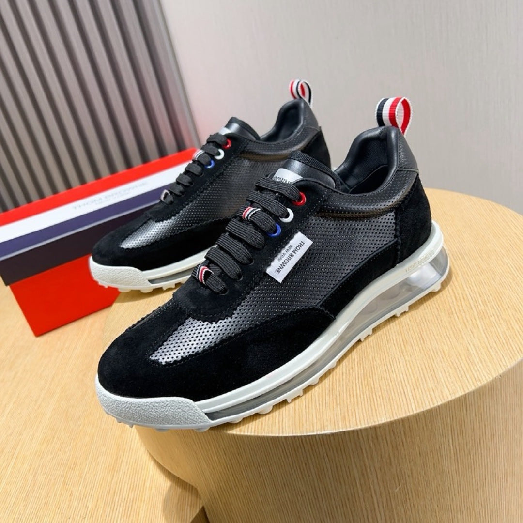 Thom Browne Men’s Black White Performance Runner Sneakers – left-facing main product view