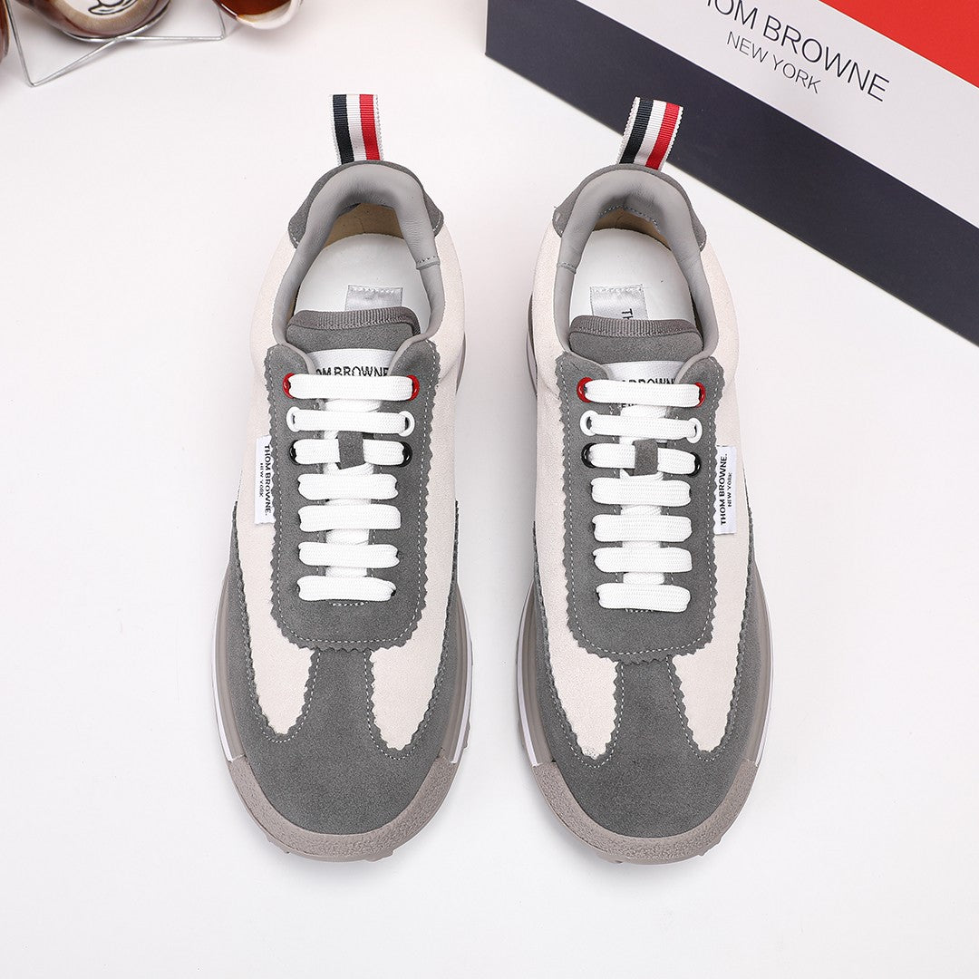 Thom Browne Men’s Grey Mixed-Material Retro Runner Sneakers – product detail view 3