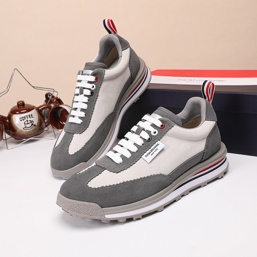 Thom Browne Men’s Grey Mixed-Material Retro Runner Sneakers – product detail view 7
