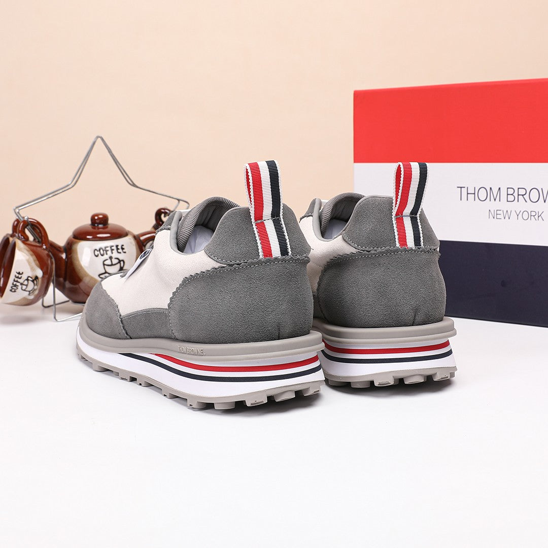Thom Browne Men’s Grey Mixed-Material Retro Runner Sneakers – product detail view 8